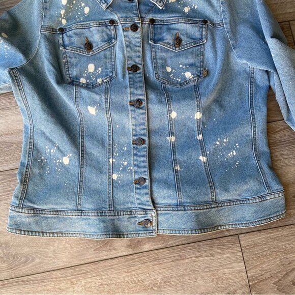 Royal Bones Paint Splatter Stretch Trucker Denim Jean  Jacket - Picture 11 of 15